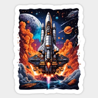 Launching Space battleship, space ship adventures retro vintage design Sticker